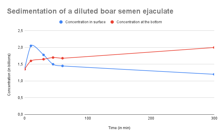 Sedimentação de um ejaculado de sêmen suíno diluído 